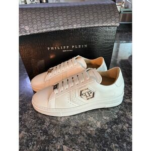 Philipp Plein Arrow Force White Leather Low Top Sneakers Croc Embossed‎ Sz 40/ 9